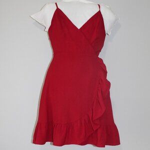 Altar'd State Small Dark Red Faux Wrap Dress With Ruffled Edges Spaghetti Straps